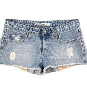 Y2K Mudd Low Rise Denim Shorts 28 Pink Floral Lined Festival Coquette McBling